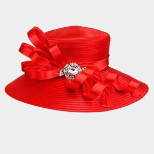 Elegant Dressy Hat Ribbon Rhinestone Accent Derby Church Brunch Tea